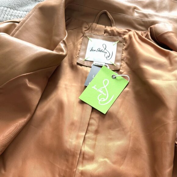 Sam Edelman Womens Faux Vegan Leather Swing Jacket Snap Front Saddle Brown Large - Picture 16 of 16